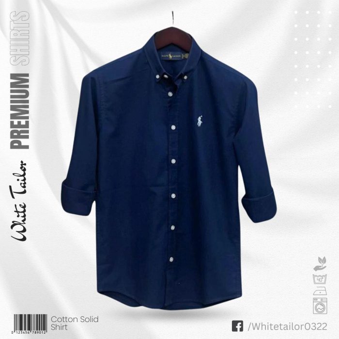 Navy blue solid formal shirt for men