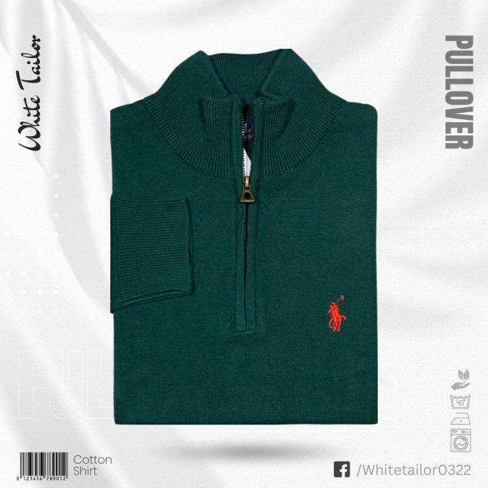 Quarter zip full sleeve Sweater / Pullover -  Petrol-Green