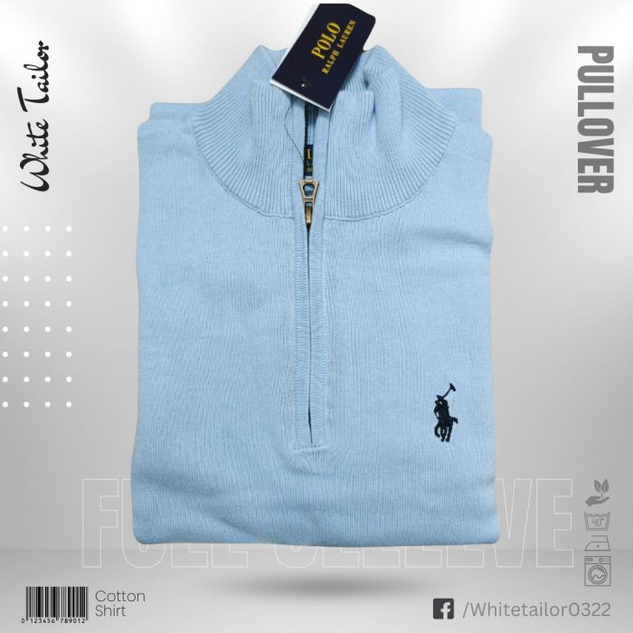 Quarter zip full sleeve Sweater / Pullover -  Sky blue