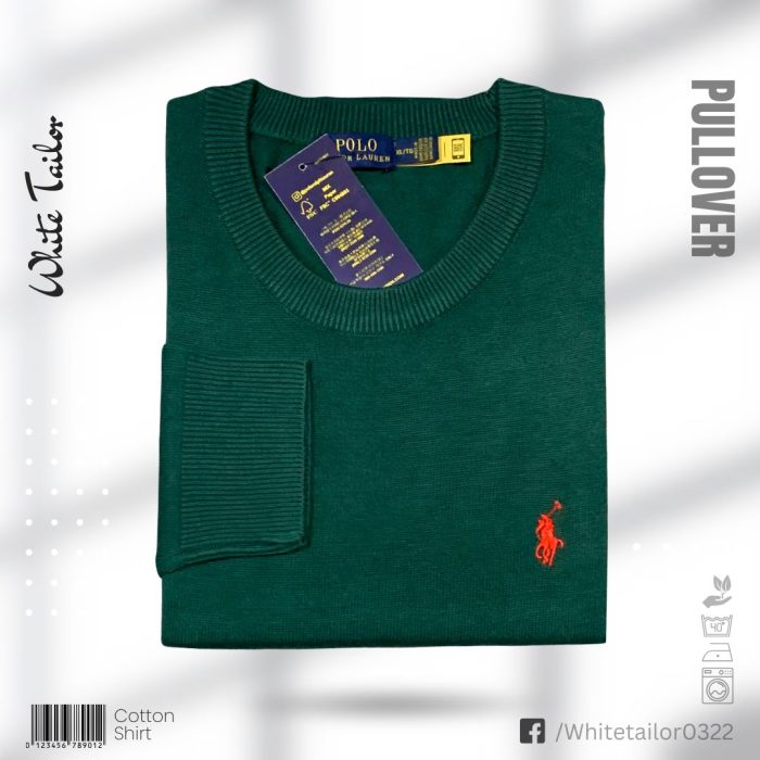 Round neck full sleeve green pullover